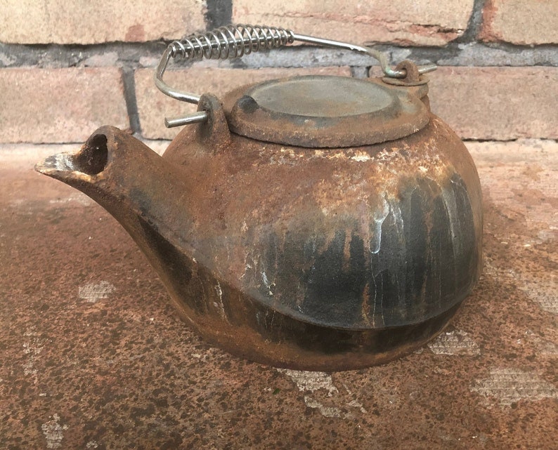 Cast Iron Kettle Vintage Rusty Tea Pot Unique Planter Water Etsy