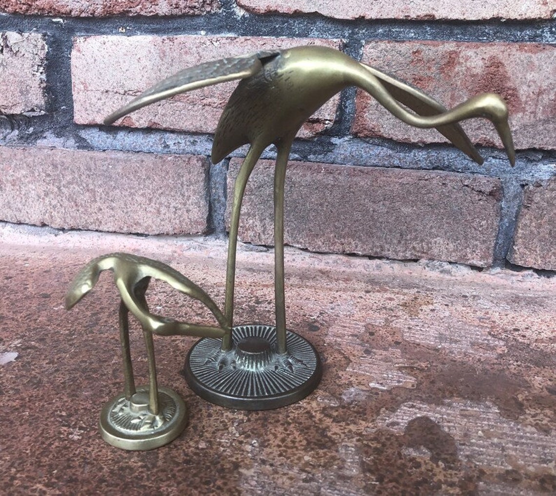 Vintage Brass Cranes Crane Figurines Pair of Cranes Brass Etsy