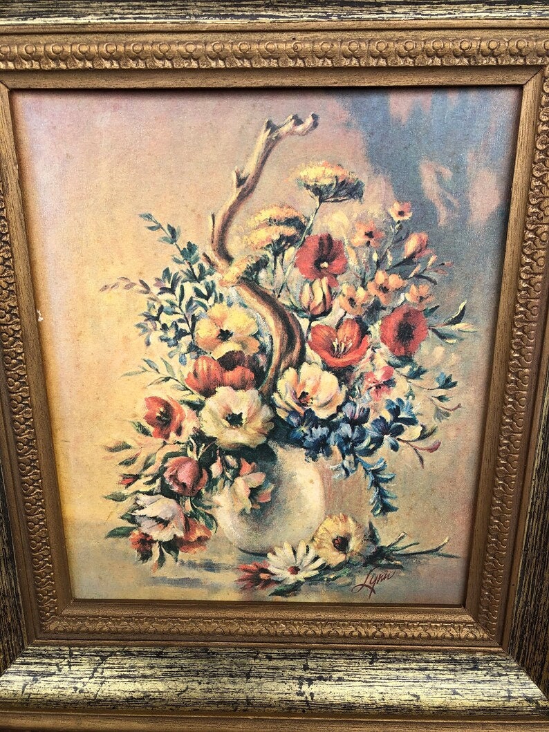 Vintage Framed Floral Art Print Flower Wall Art Flower Etsy