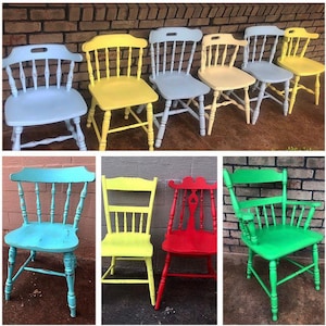 Custom Painted Kitchen Chair, Farm House Chair, Dining Chair, Yellow, Red, Blue, Green, Black, White, Desk Chair, Chair Set, Cottage Kitchen