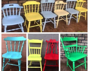 Custom Painted Kitchen Chair, Farm House Chair, Dining Chair, Yellow, Red, Blue, Green, Black, White, Desk Chair, Chair Set, Cottage Kitchen