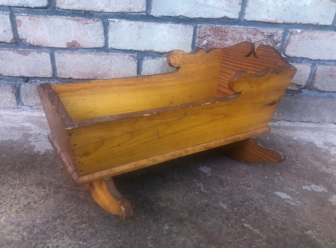 Vintage Wood Baby Cradle Doll Cradle Baby Doll Crib Baby Etsy