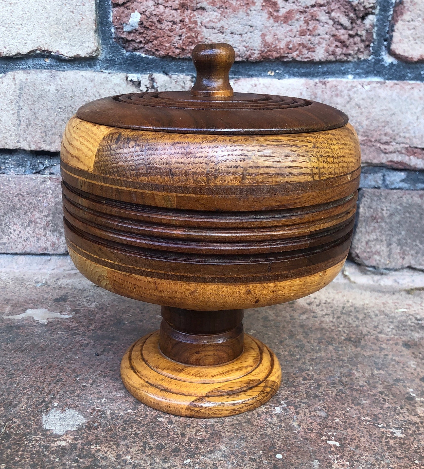 Vintage Wood Pedestal Bowl Turned Wood Display Dish Pedestal Etsy