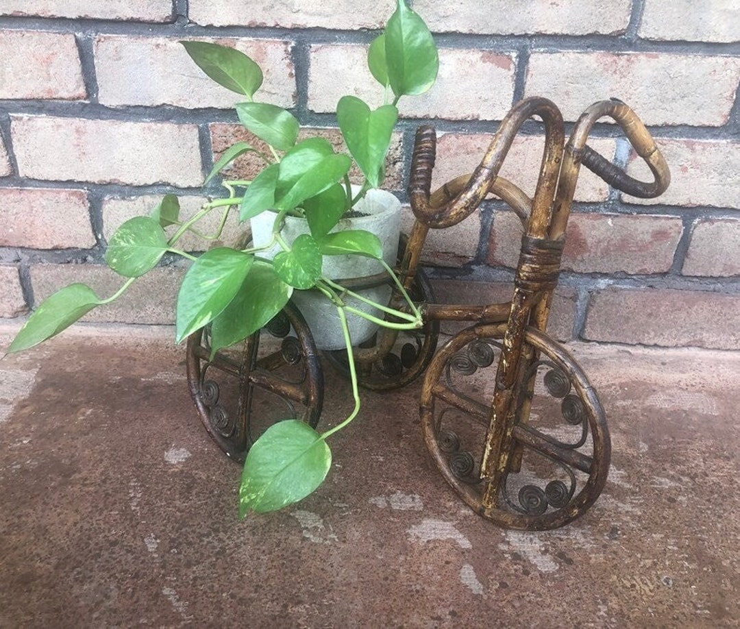 Vintage Wicker Bike Planter, Rattan Bicycle Plant Holder, Tricycle