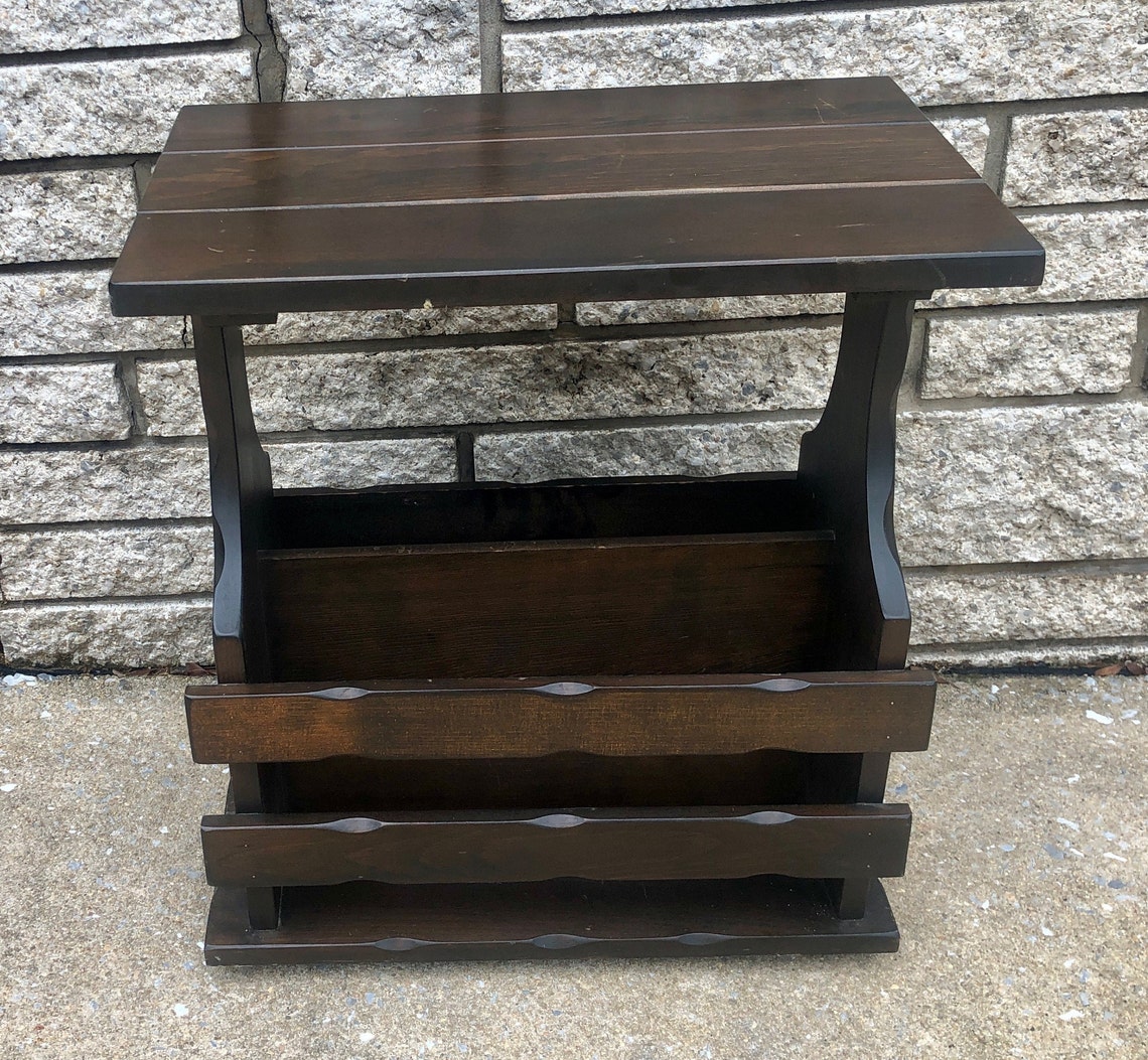 Vintage Side Table With Book Storage End Table Nightstand Etsy