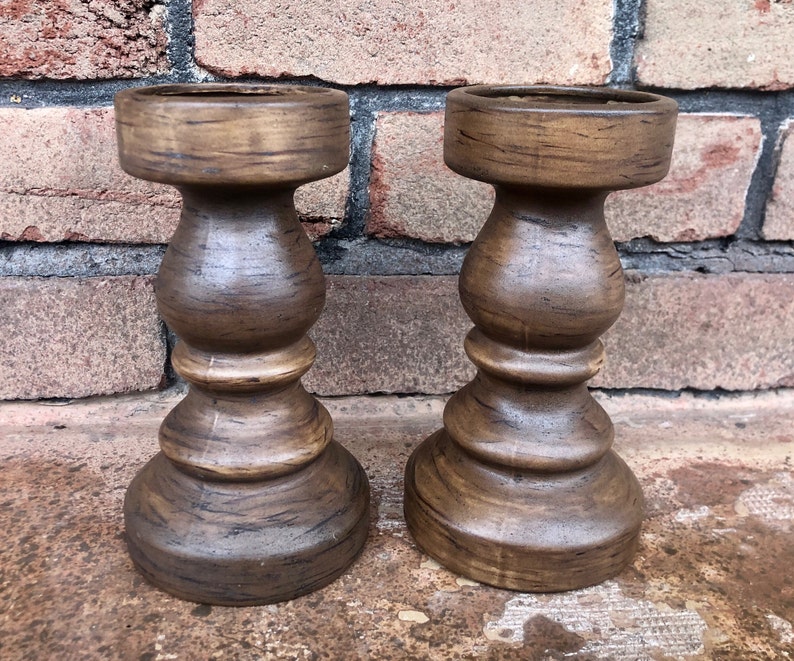 Vintage Set Chunky Pillar Candle Holders Turned Ceramic Etsy