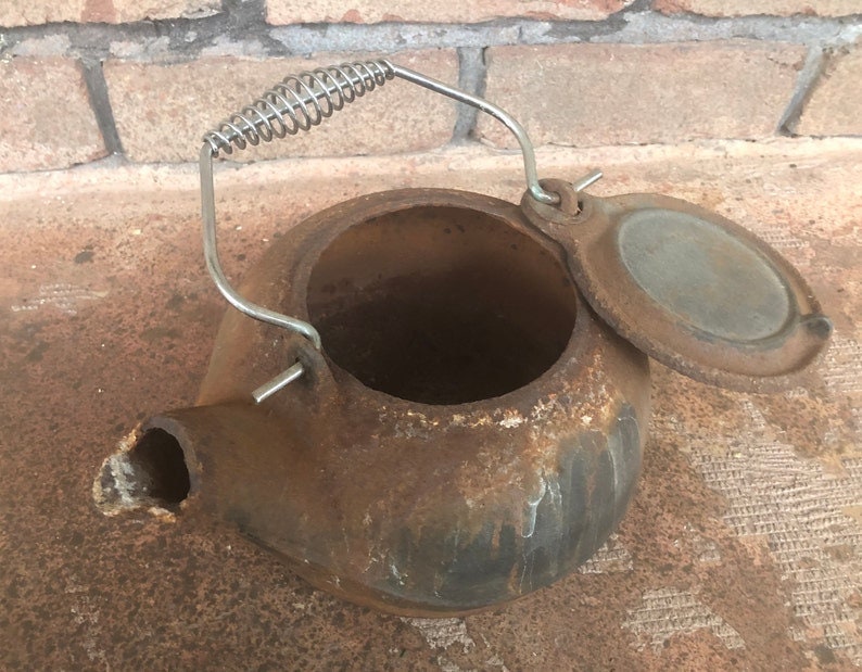 Cast Iron Kettle Vintage Rusty Tea Pot Unique Planter Water Etsy