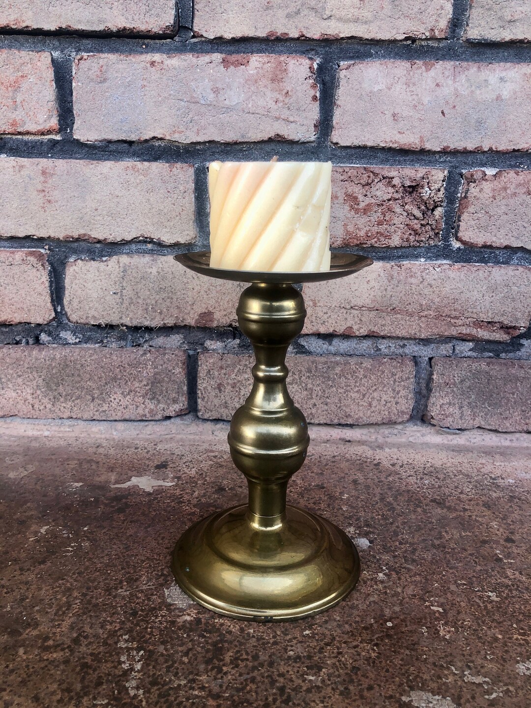 Vintage Brass Pillar Candle Stick, Brass Pillar Candle Holder, Large