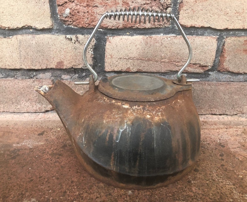 Cast Iron Kettle Vintage Rusty Tea Pot Unique Planter Water Etsy