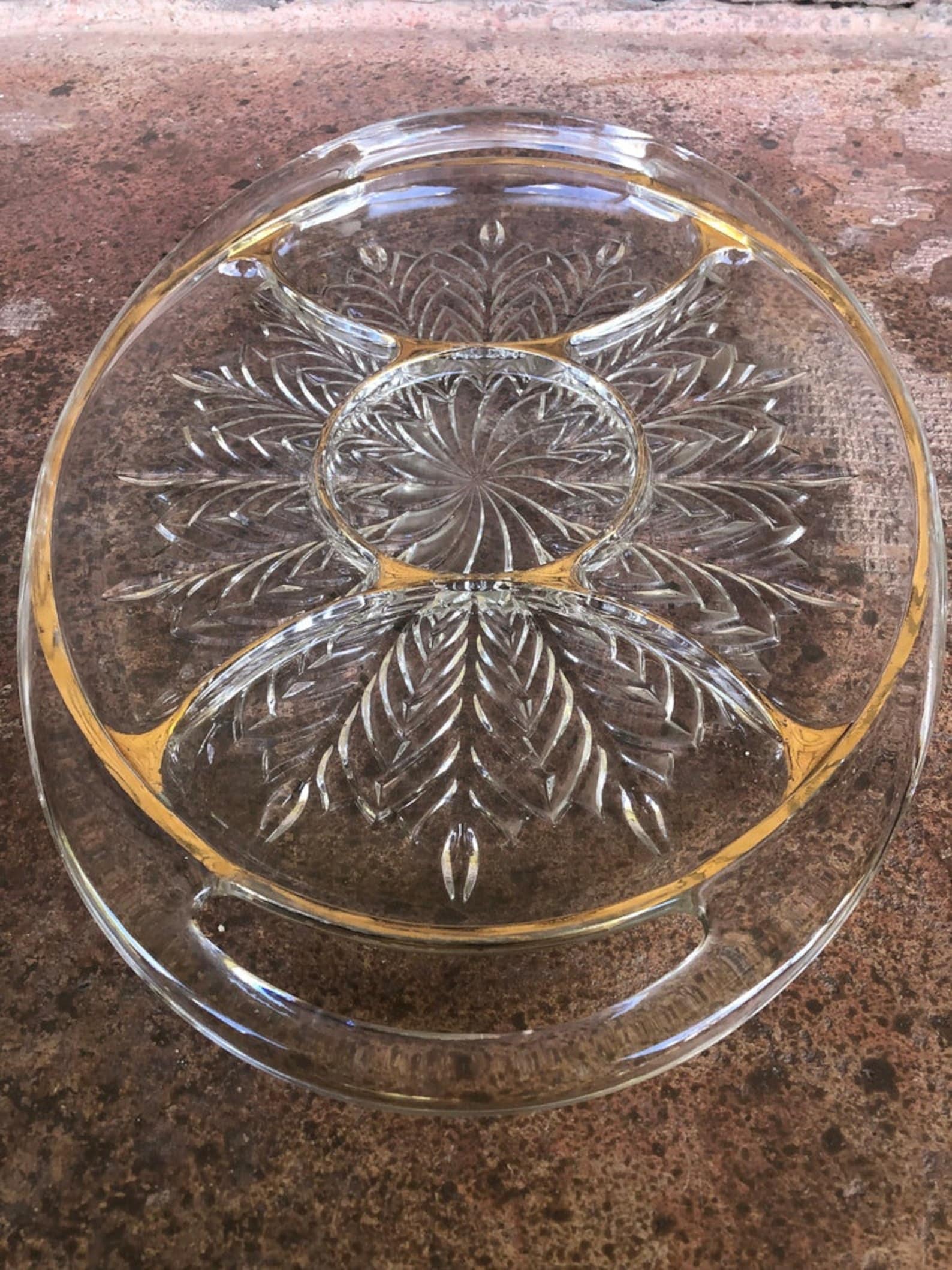 Vintage Glass Divided Serving Tray Tray With Handles Etsy