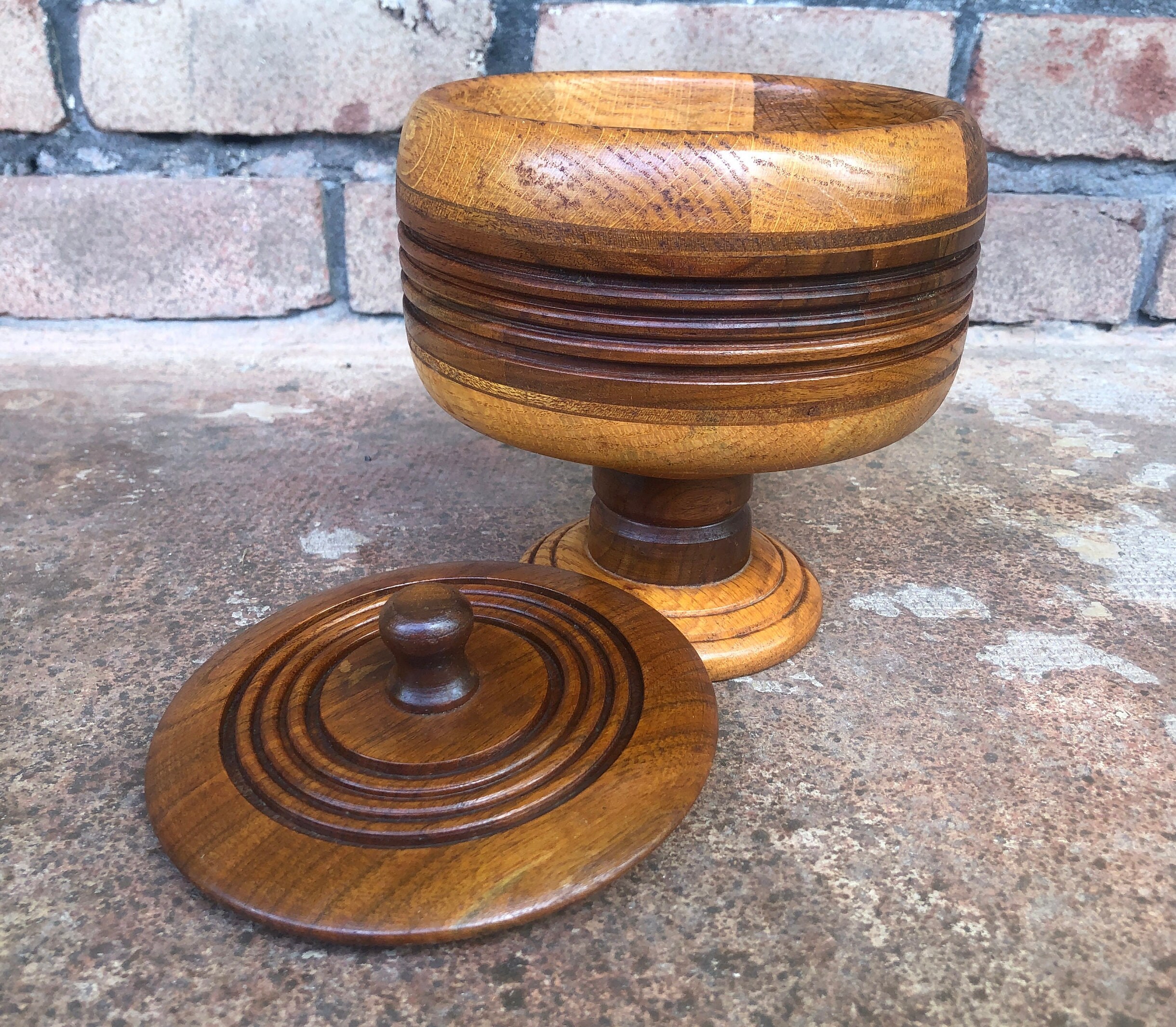 Vintage Wood Pedestal Bowl Turned Wood Display Dish Pedestal Etsy