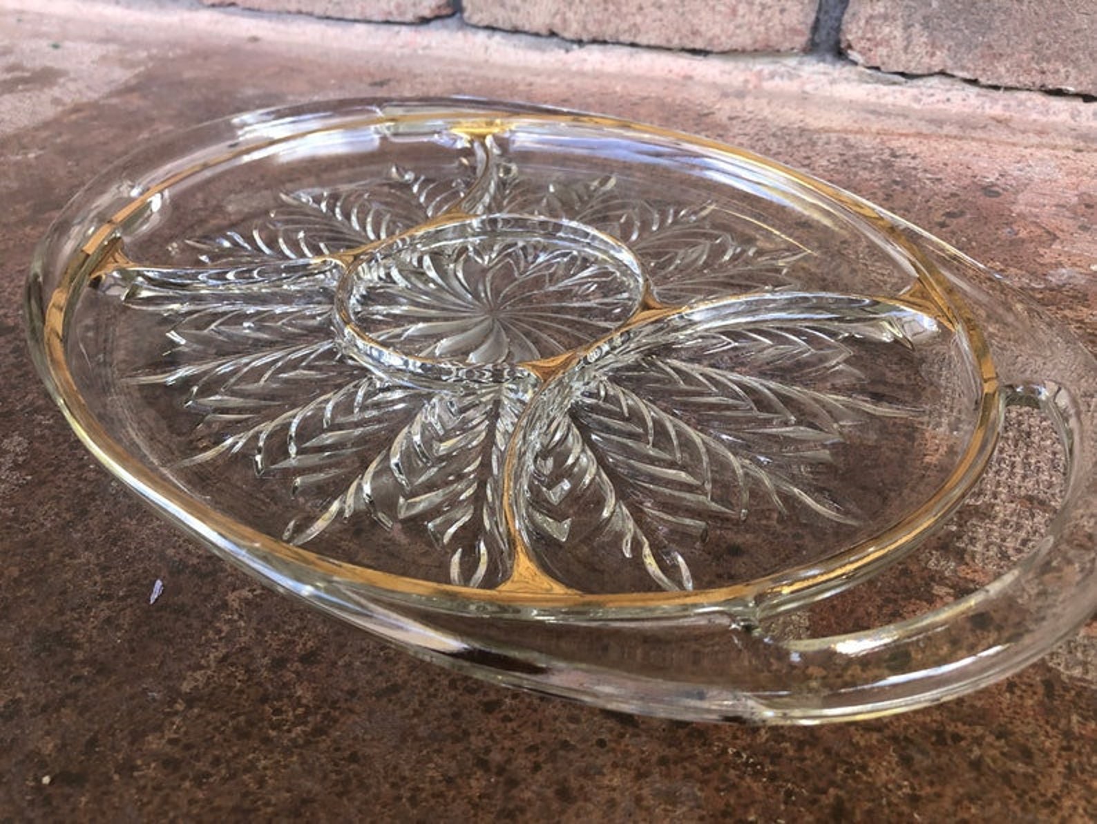 Vintage Glass Divided Serving Tray Tray With Handles Etsy