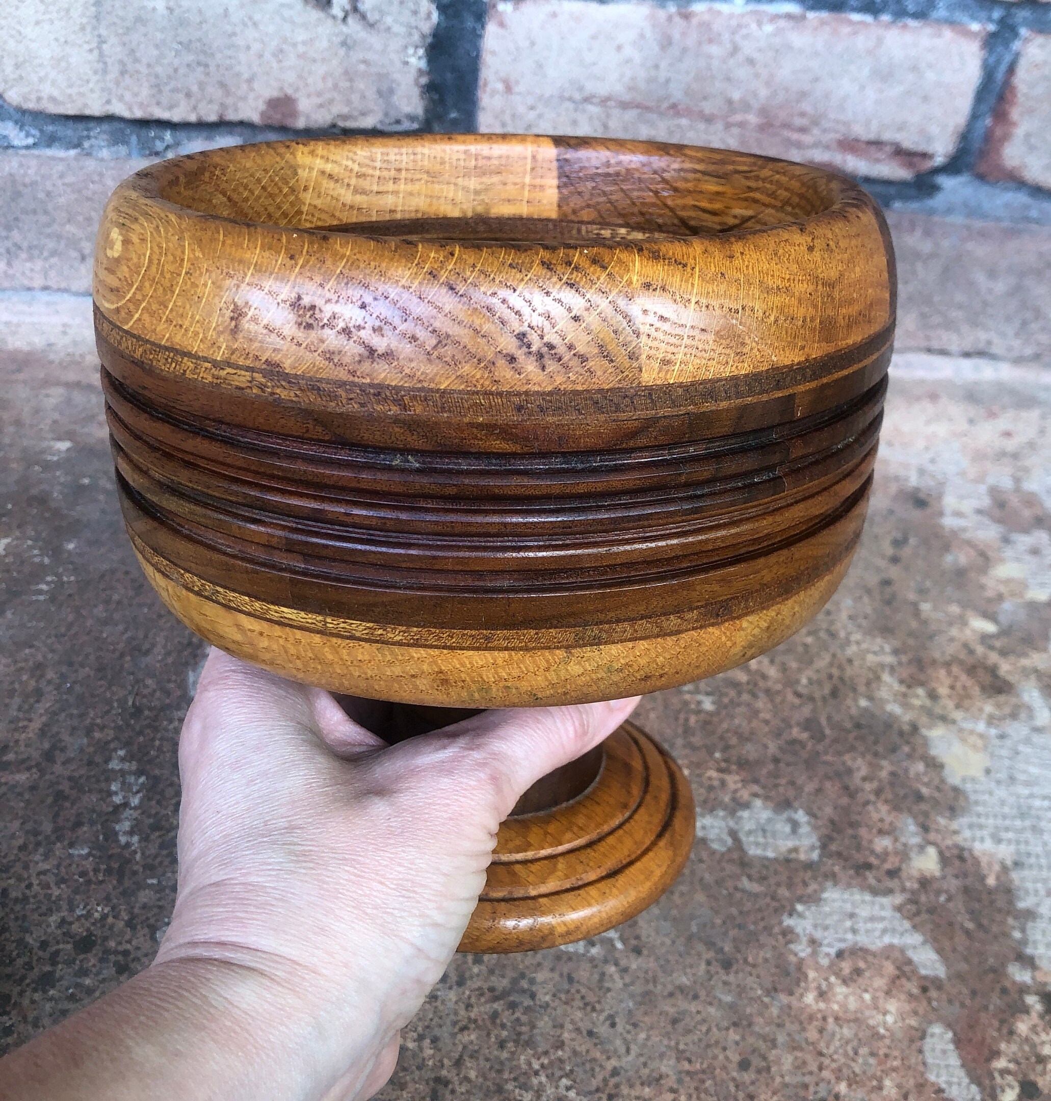 Vintage Wood Pedestal Bowl Turned Wood Display Dish Pedestal Etsy