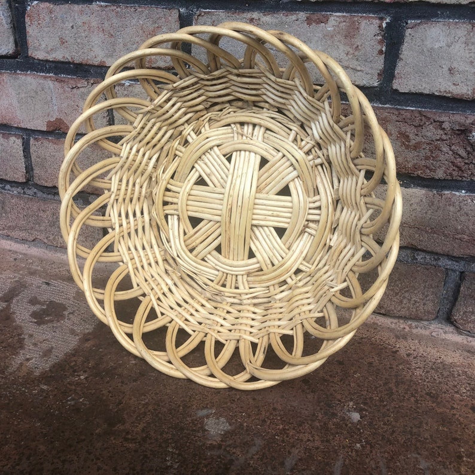 Vintage Round Wicker Basket Light Colored Woven Basket Wall Etsy