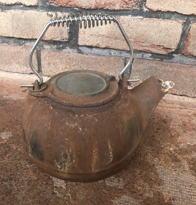Cast Iron Kettle Vintage Rusty Tea Pot Unique Planter Water Etsy