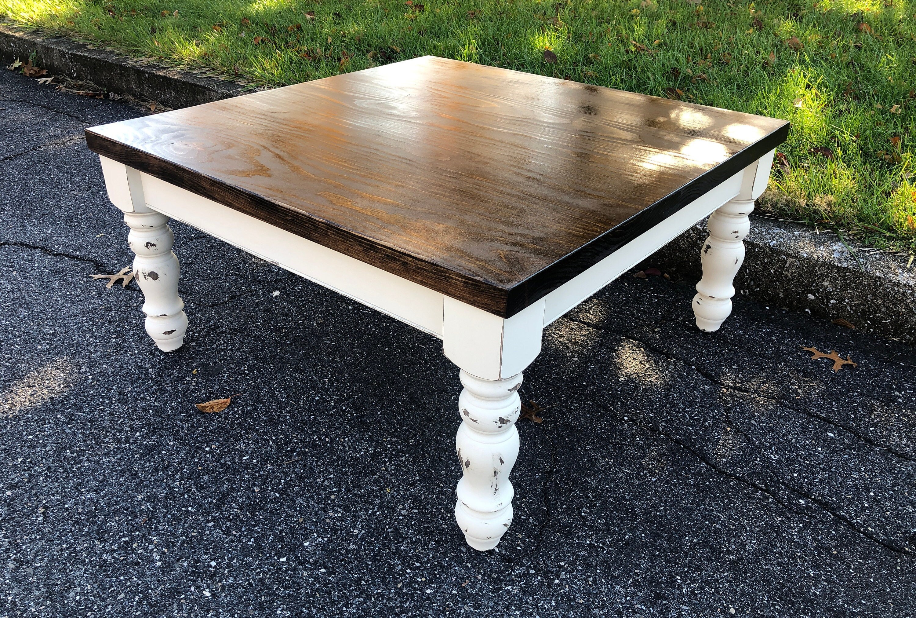 Custom Square Coffee Table Farm House Coffee Table Chunky Leg