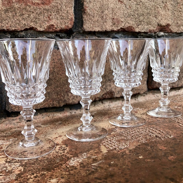 Vintage Lead Crystal Aperitif Glasses, French Crystal Cordial Glasses, Set of 4, Stemmed Liqueur Glasses, Digestif Glass, Fancy Small Glass