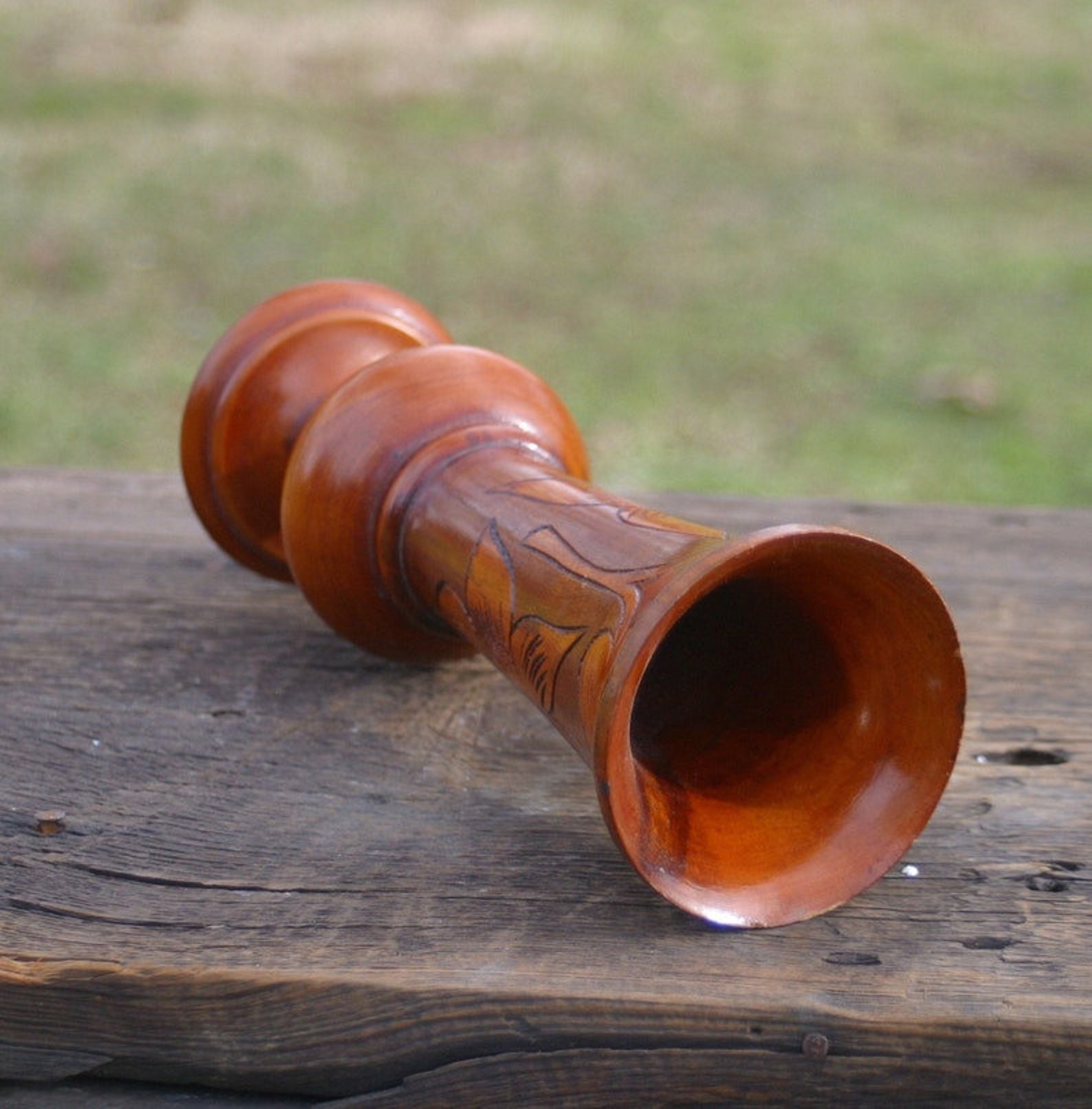 Vintage Hand Carved Wood Vase Wooden Bud Vase Display Vase Etsy