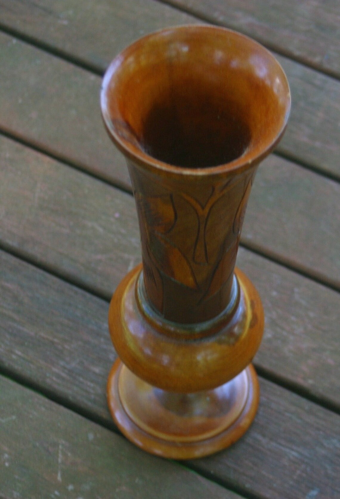 Vintage Hand Carved Wood Vase Wooden Bud Vase Display Vase Etsy