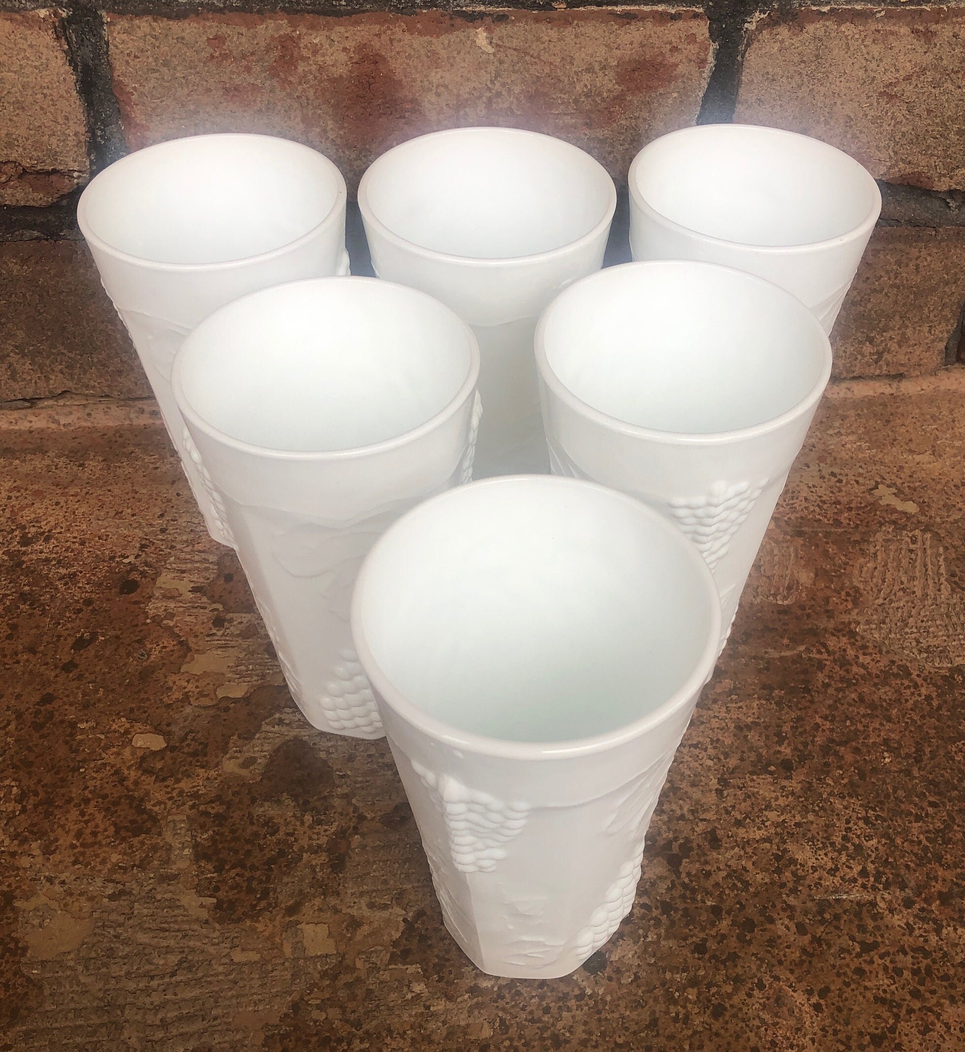 Vintage Milk Glass Pitcher and Glasses Golden Harvest Colony Etsy