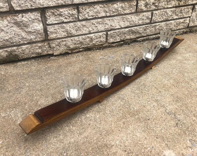Rustic Wood Candle Holder Fluted Glass Candle Holder Table Etsy