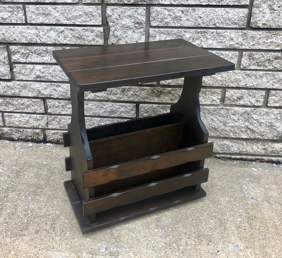 Vintage Side Table With Book Storage End Table Nightstand Etsy