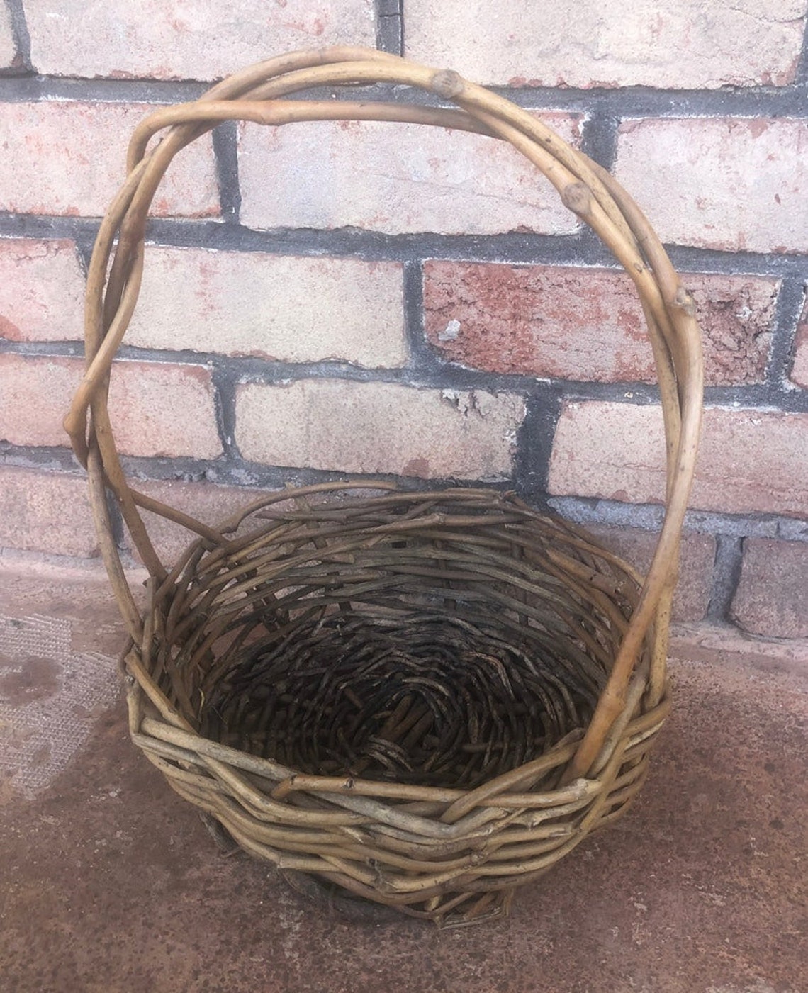 Vintage Twig Basket With Handle Natural Twig Carrying Basket Etsy