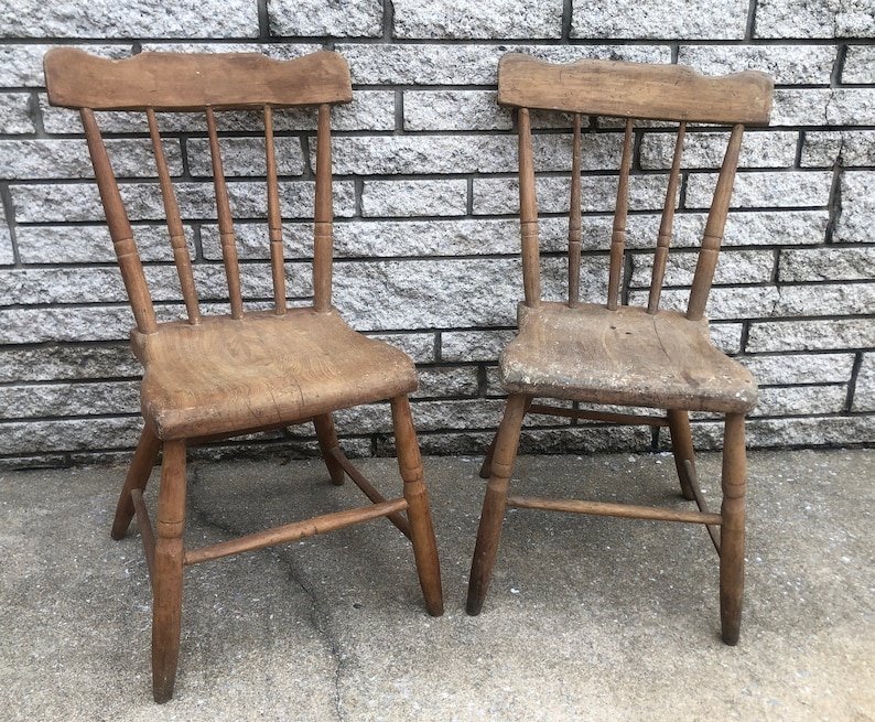 Antique Wood Chairs Spindle Back Primitive Chairs Farm Etsy