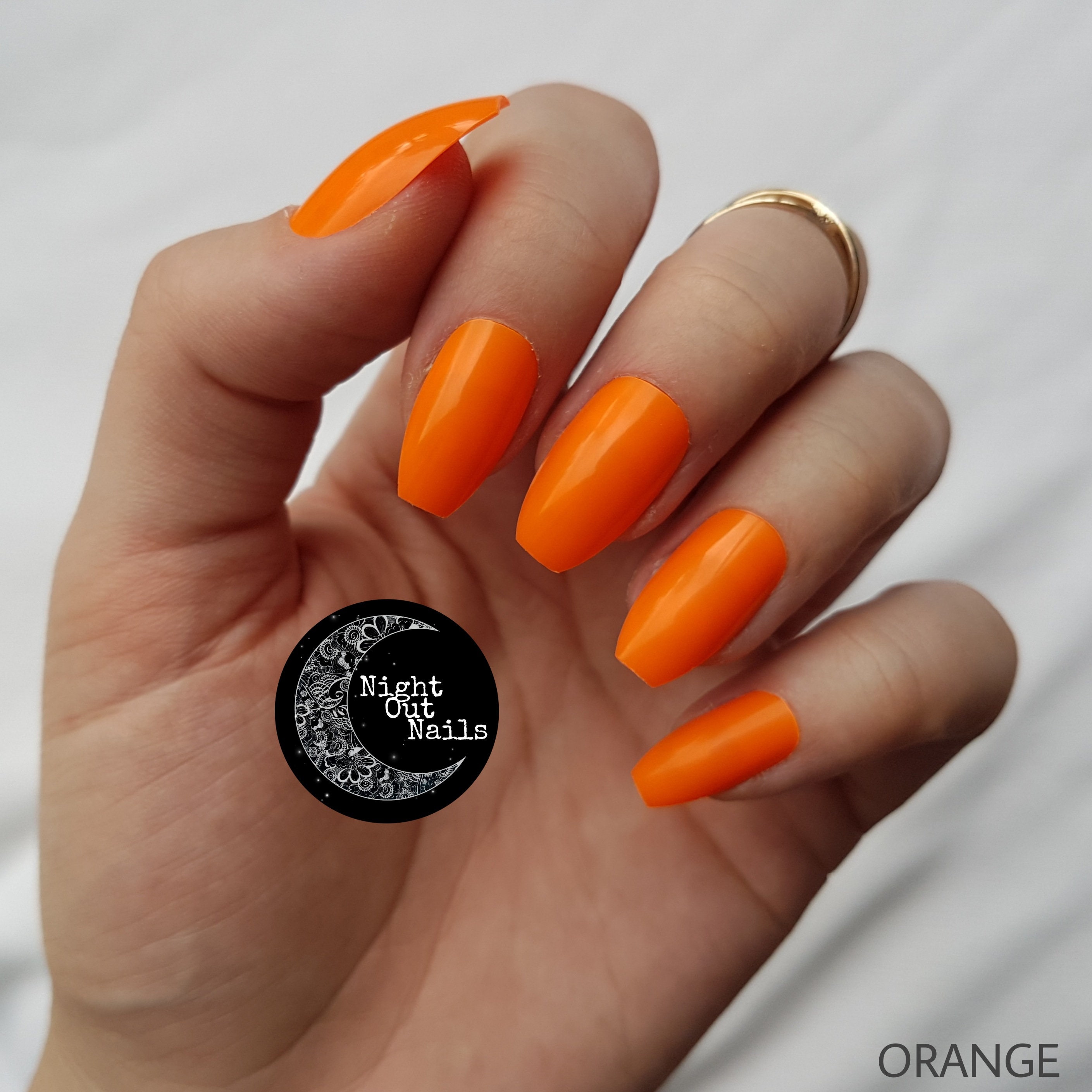 Orange Short Coffin Press On Nails Fake Nails False Nails Etsy