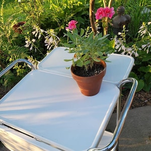 Vintage Retro White Metal Cart Chrome Handles