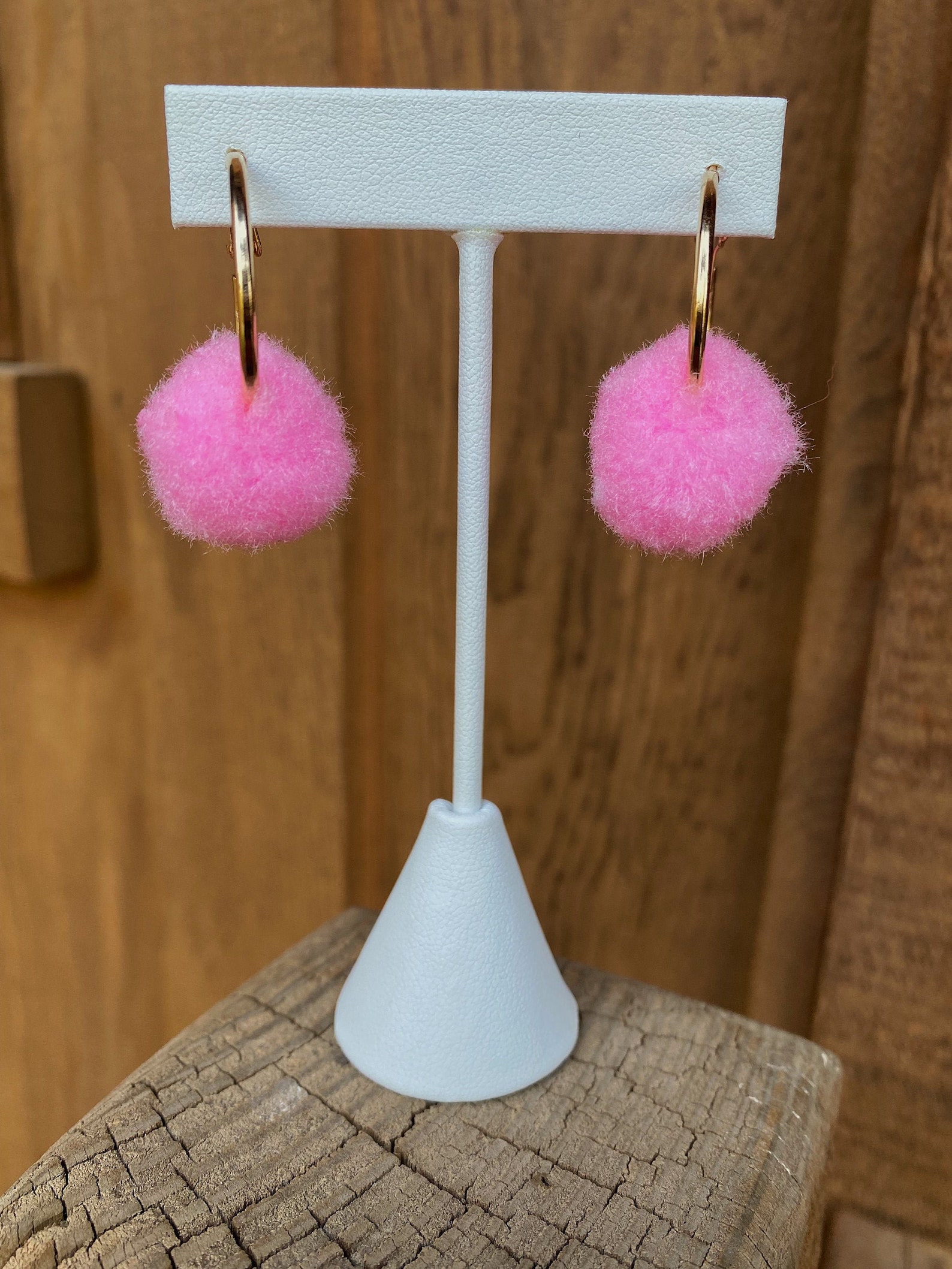 Pink Pompom Puff Hoop Earrings Etsy