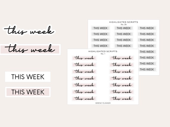This Week Script Stickers Script Stickers Highlighted - Etsy