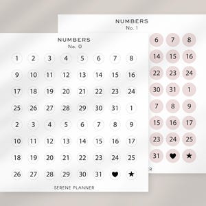 autocollants de nombre de points | Stickers chiffres | Autocollants Dattes | Stickers calendrier | Stickers transparents à pois | Stickers ronds