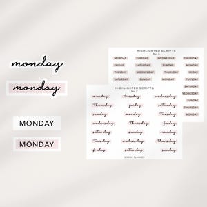 Dagen van de Week-stickers | Scriptstickers | Gemarkeerde scriptstickers | Tekststickers | Functionele plannerstickers
