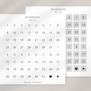Vierkante cijferstickers | Nummerstickers | Datumstickers | Kalenderstickers | Vierkante stickers | Functionele plannerstickers