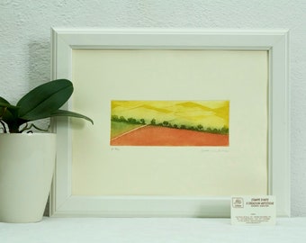 Original Handmade Etching Art Print - Coloured Natural Landscape