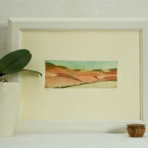 Original Handmade Etching Art Print - Coulored Hills - Nature