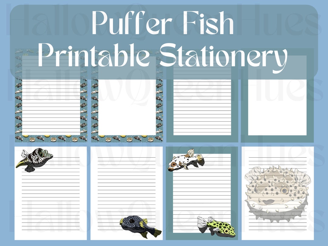 Printable Puffer Fish Stationery Bundle Digital Download - Etsy