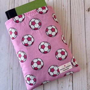 Pink Soccer Balls Booksleeve | Book Pouch | Book Cover | Padded Book Sleeve | Book Protector