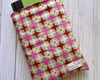Pink Retro Stars Booksleeve | Book Sleeve | Book Pouch | Book Cover | Padded Book Sleeve | Book Protector