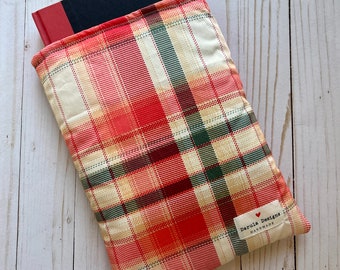 Pink and Cream Plaid Booksleeve | Book Sleeve | Book Pouch | Book Cover | Padded Book Sleeve | Book Protector