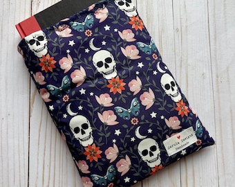 Purple Halloween Floral Skulls Booksleeve | Book Sleeve | Book Pouch | Book Cover | Padded Book Sleeve | Book Protector