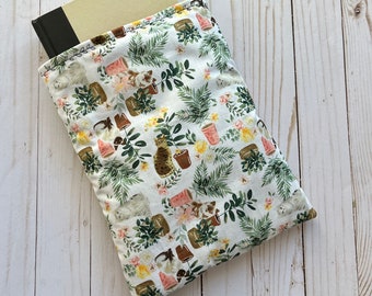 Cats and Plants Booksleeve | Book Sleeve | Book Pouch | Book Cover | Padded Book Sleeve | Book Protector