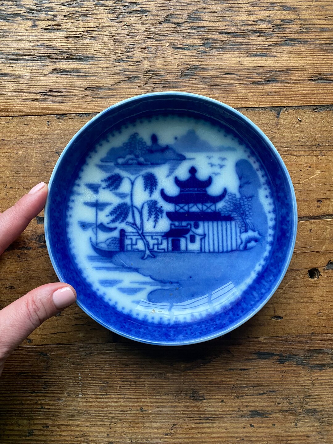 Rare Antique Blue Willow Flow Blue Bowl Late 1800s Blue Transferware ...