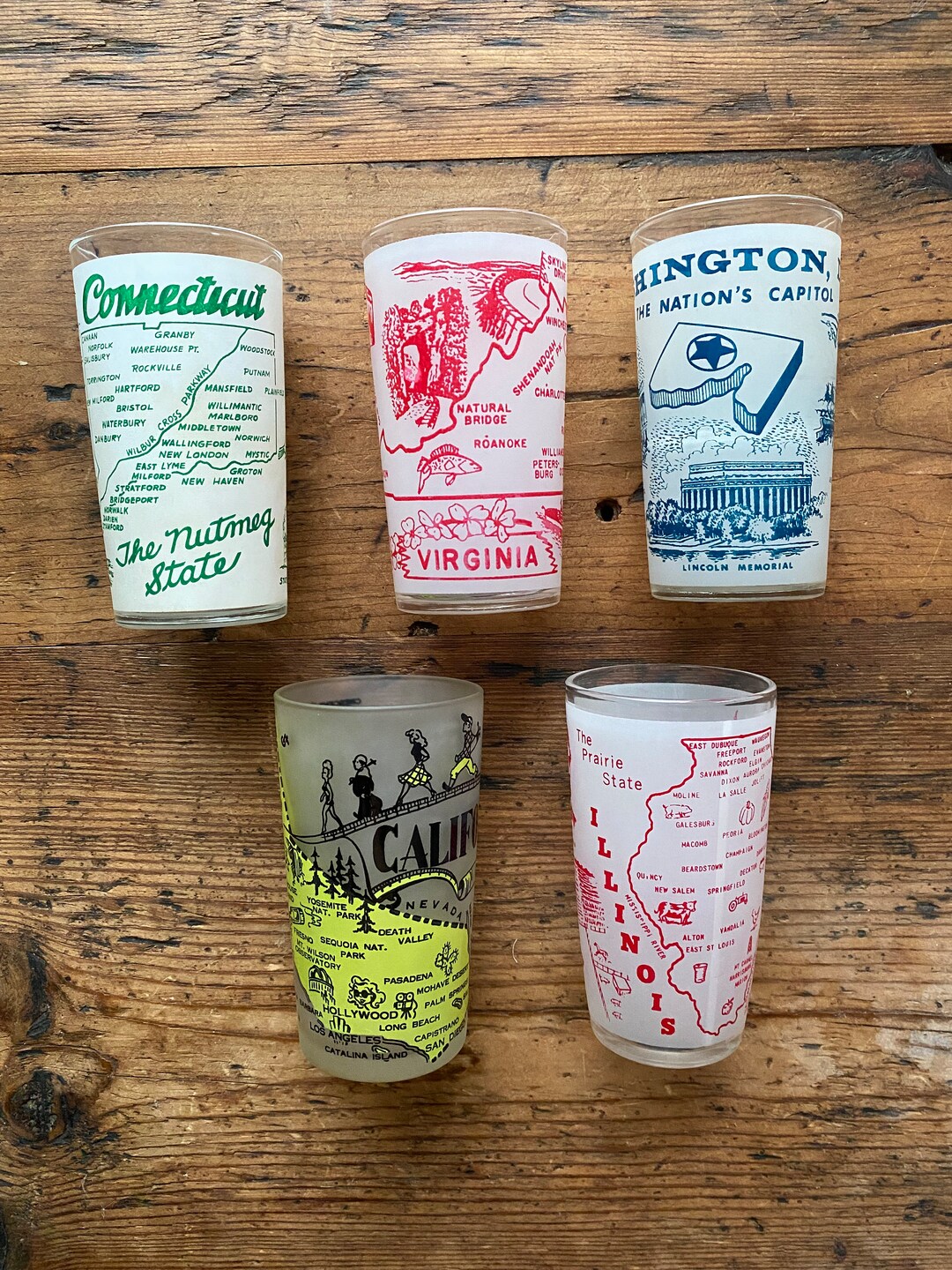 Vintage Hazel Atlas State Souvenir Glasses Midcentury Barware