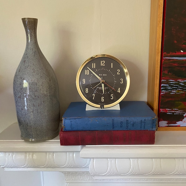 Vintage Midcentury Alarm Clock | Westclox Style 7 Big Ben Electric White Brass | Old School Retro Decorative Clock Bookshelf Office Décor