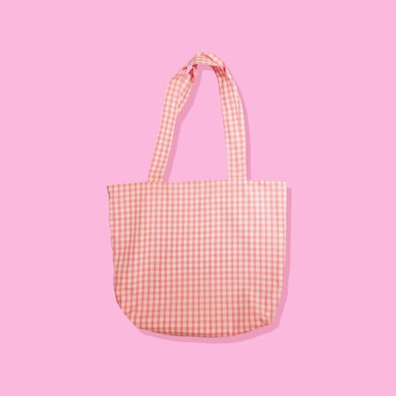 Large Gingham Tote Bag Pink and White Checked Bag Fully Etsy Canada