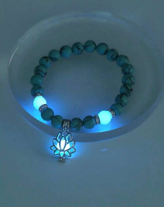 Lotus Flower Glow in the Dark Bracelet Turquoise Healing Etsy UK