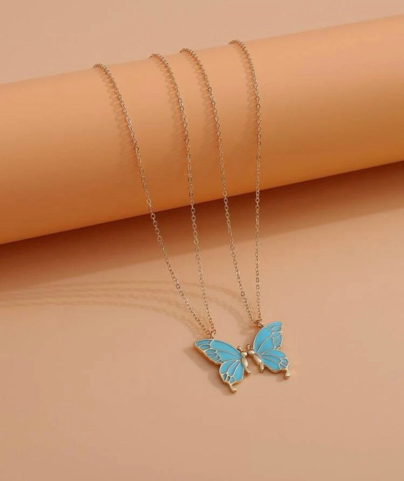 Silver Butterfly Necklace 2 Sister Jewelry Gift Friendship 