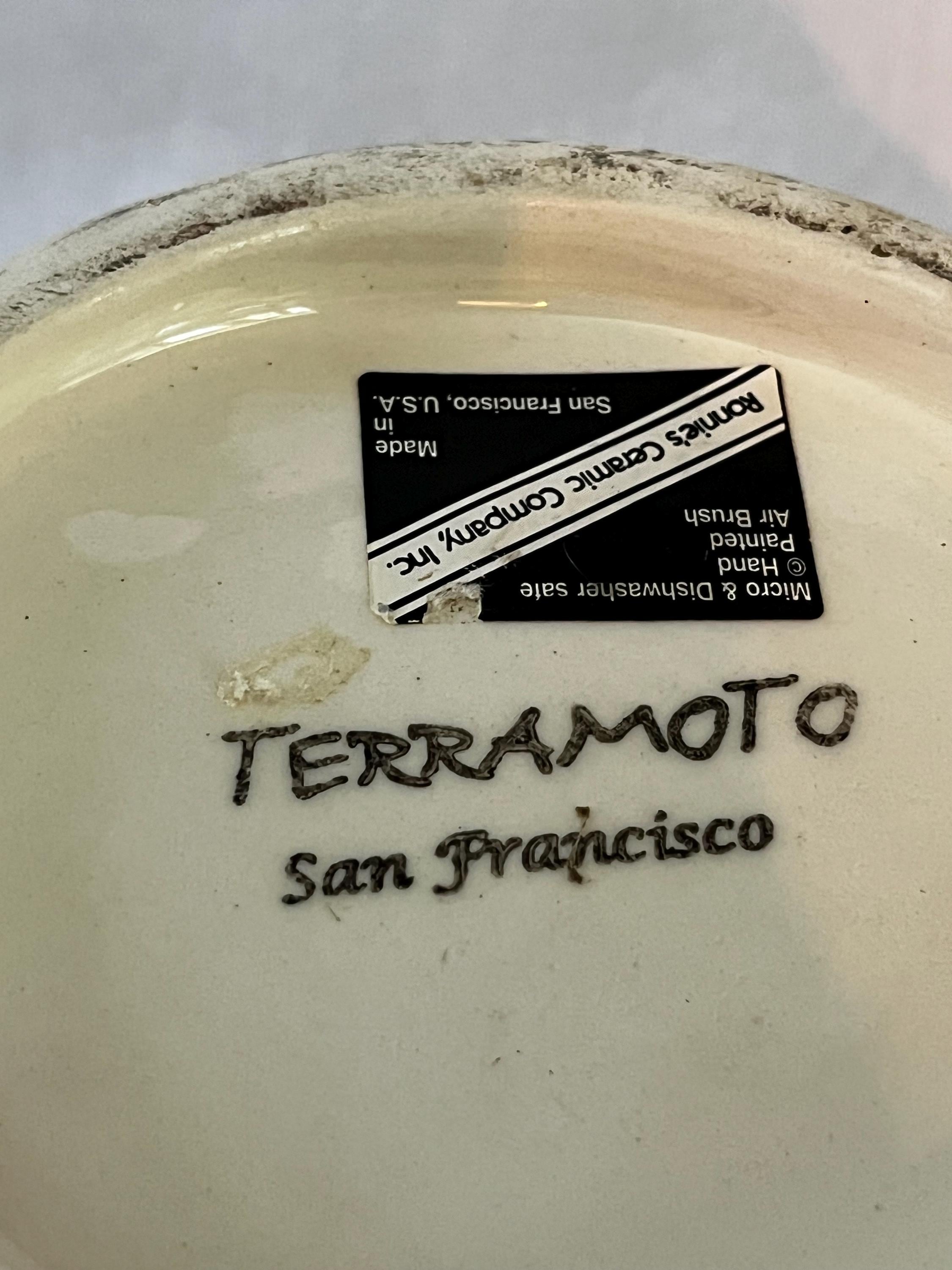 Terramoto-san Francisco-vintage Pottery- Green Inside-squares/dots